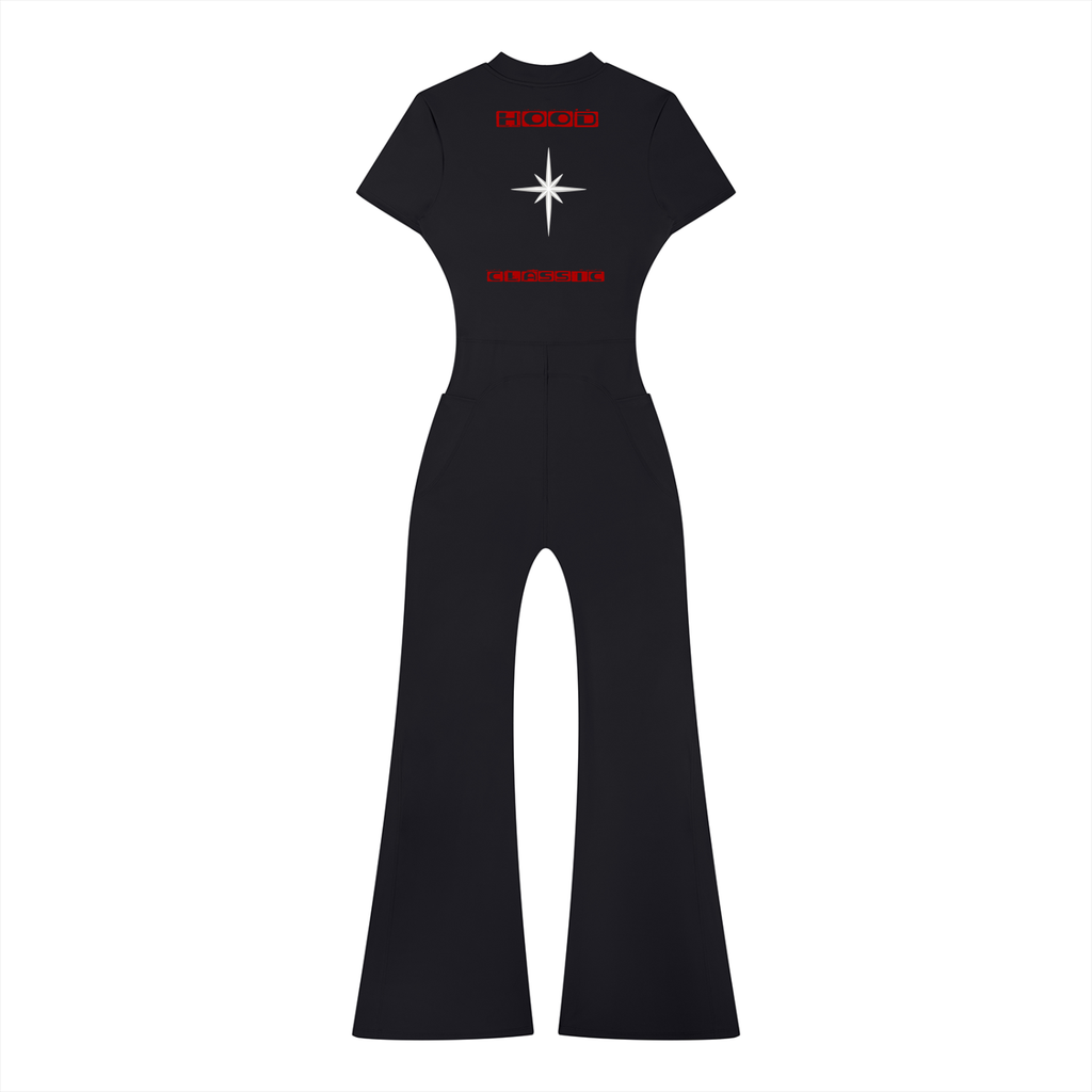 Hood Classic Flared Leg Quarter-Zip Jumpsuit