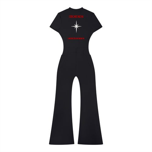 Hood Classic Flared Leg Quarter-Zip Jumpsuit