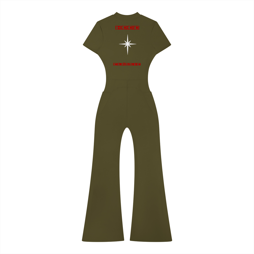 Hood Classic Flared Leg Quarter-Zip Jumpsuit
