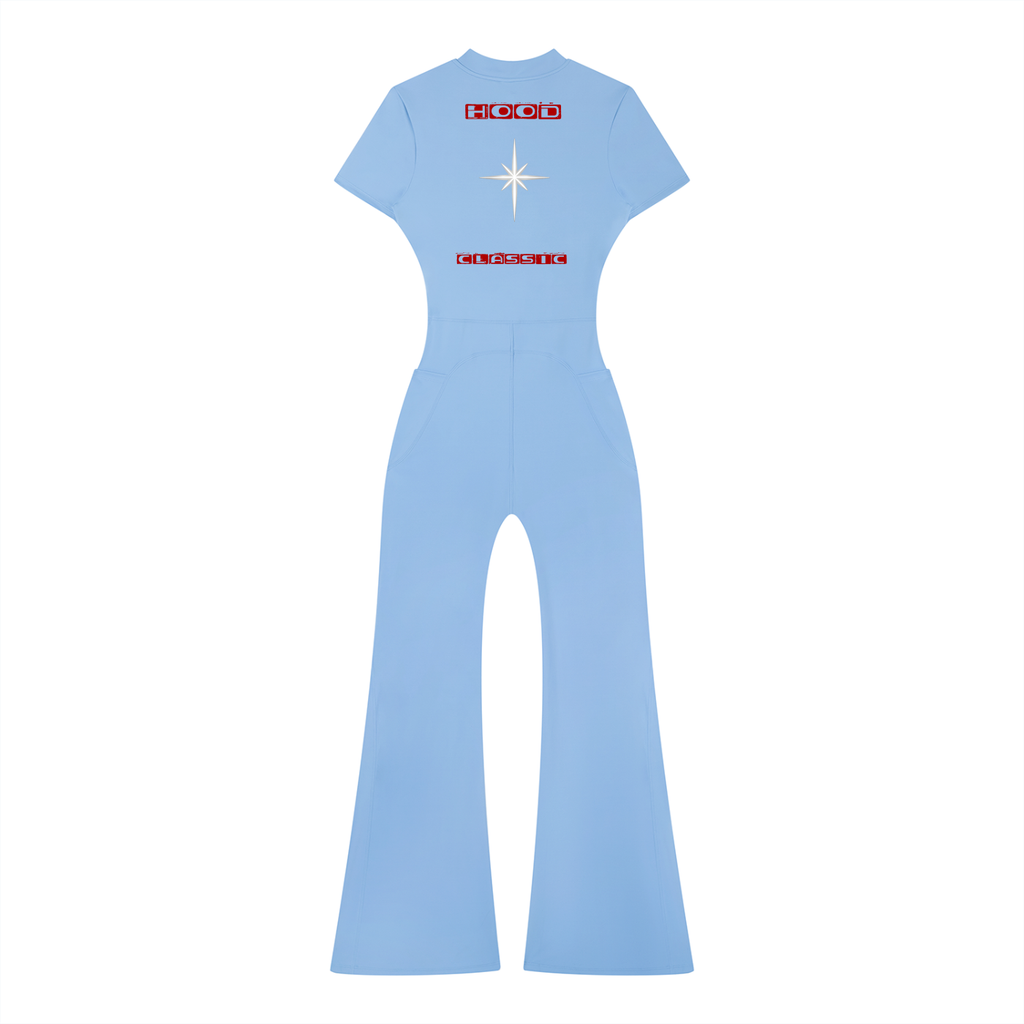 Hood Classic Flared Leg Quarter-Zip Jumpsuit